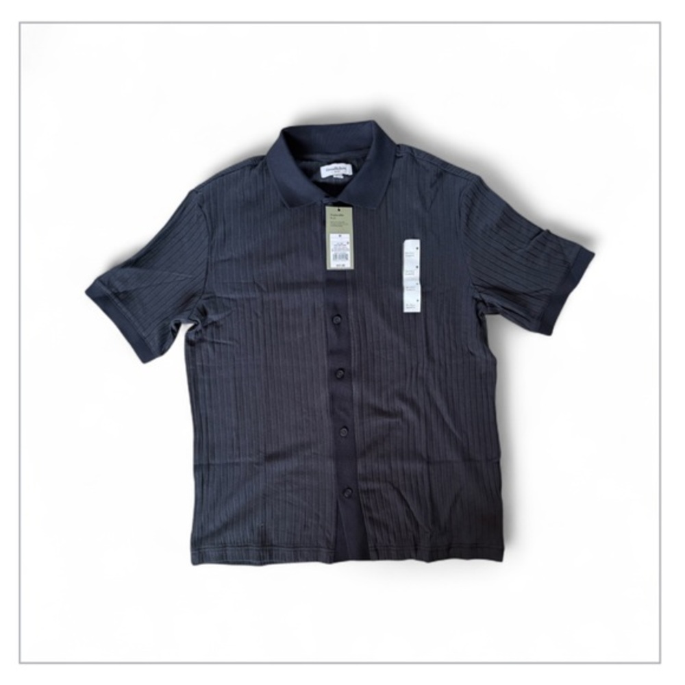 Luxe Black Knit Button-Up Shirt Size M